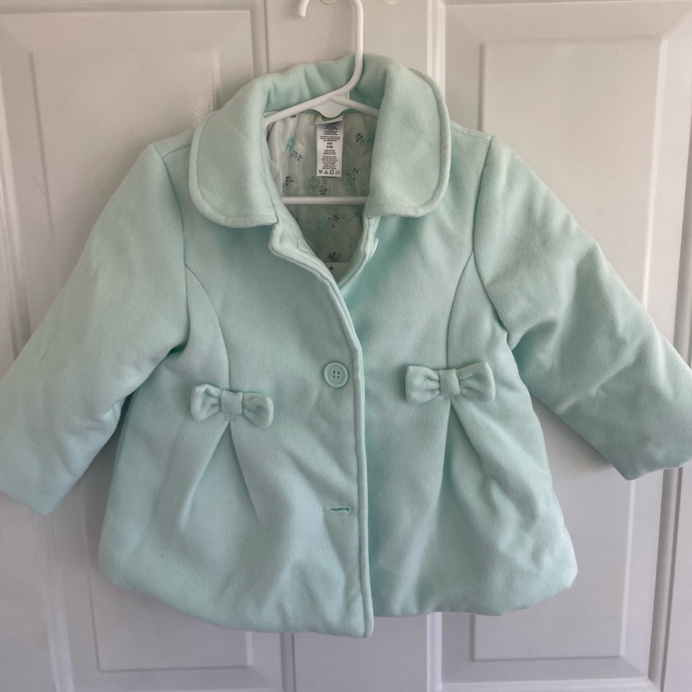Little Me Girls Mint Green Dress Pea Coat With Bows Size 24M NWT